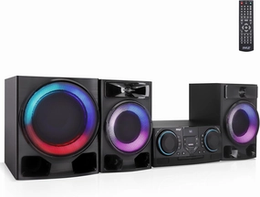 Pyle Mini Hi-Fi Bluetooth Stereo System – 4-Piece CD Player with Speakers, MP3, FM Radio, USB Recording, Subwoofer, DSP-Tech, Equalizer Settings, Compact Home Stereo System with Remote Control (Black)