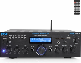 Pyle Wireless Bluetooth Power Amplifier System- 200W Dual Channel Sound Audio Stereo Receiver w/ USB, SD, AUX, MIC in w/ Echo, Radio, LCD, for Home Theater Entertainment via RCA, Studio Use- PDA6BU.7
