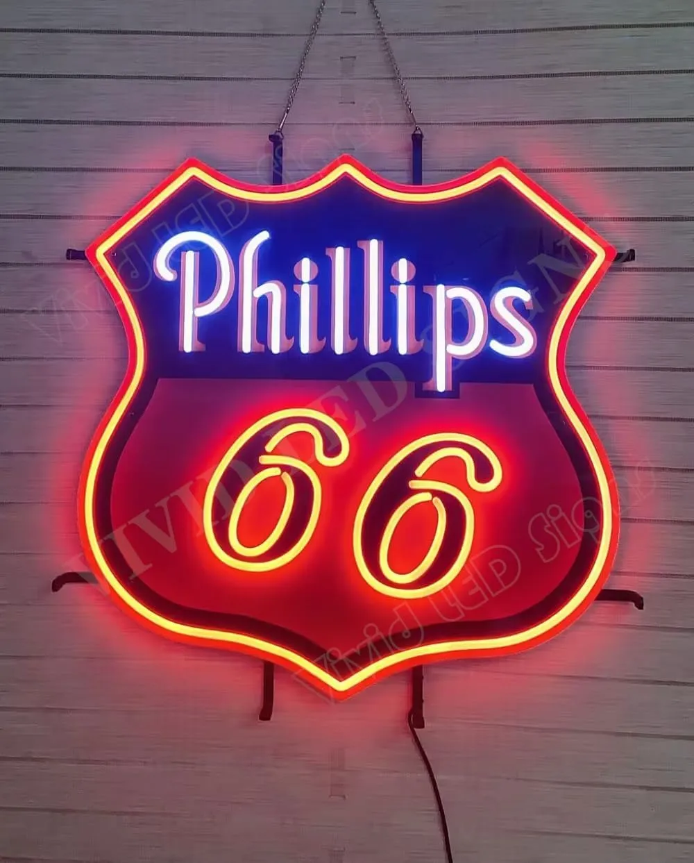 Queen Sense 24"x24" Motor Oil Gas Station Phillips 66 Gasoline LED Sign Light Neon Signs Lights Wall Party Decor Lamp With Dimmer A124P66GVVD-XLED
