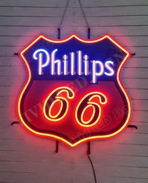 Queen Sense 24"x24" Motor Oil Gas Station Phillips 66 Gasoline LED Sign Light Neon Signs Lights Wall Party Decor Lamp With Dimmer A124P66GVVD-XLED
