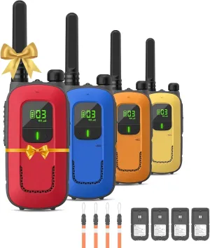 Radioddity FS-T3 Walkie Talkies for Adults Kids Long Range 4 Pack Rechargeable Walky Talky FRS Two Way Radio, 22 Channels USB Charging with Flashlight Earpiece for Camping