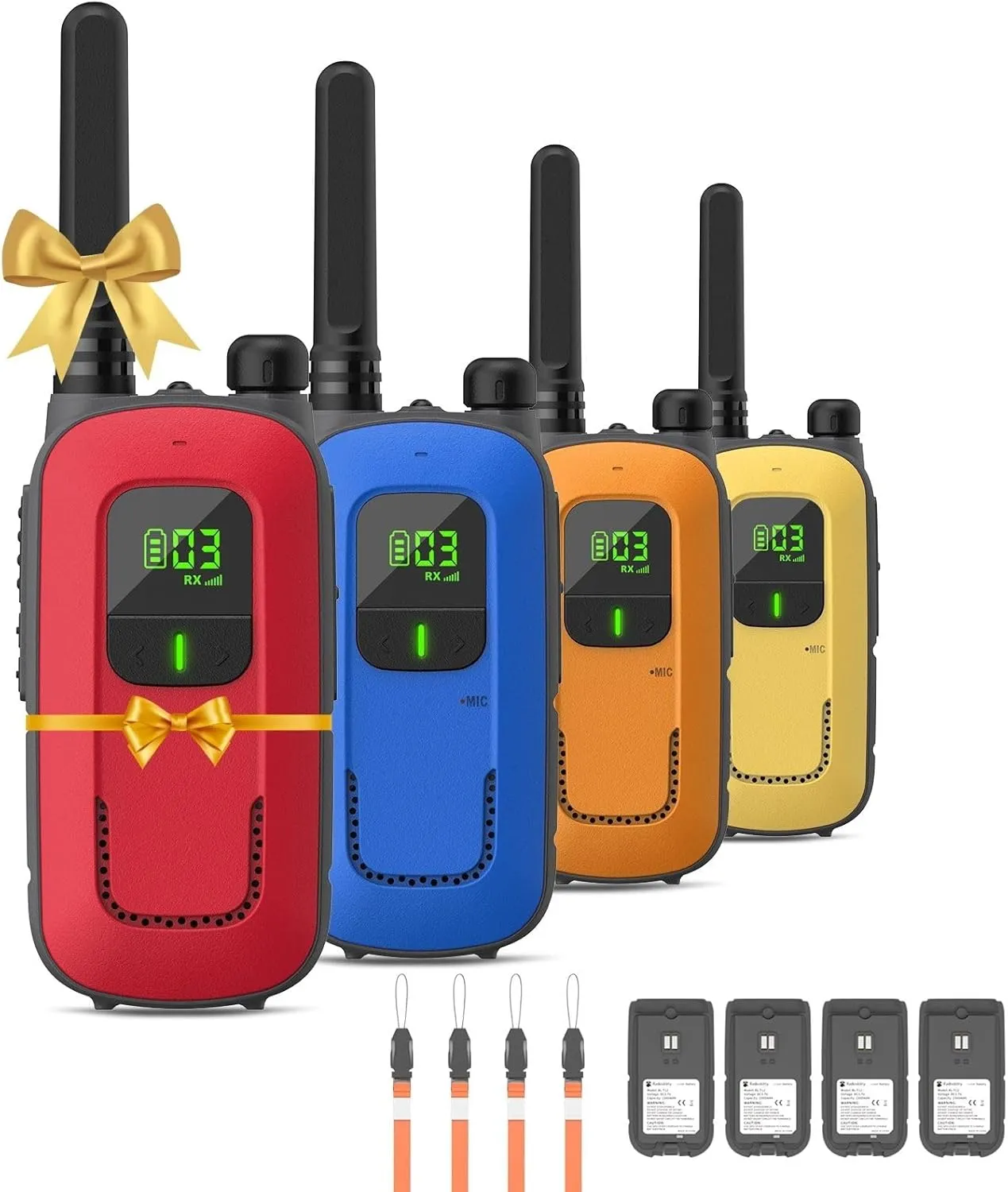 Radioddity FS-T3 Walkie Talkies for Adults Kids Long Range 4 Pack Rechargeable Walky Talky FRS Two Way Radio, 22 Channels USB Charging with Flashlight Earpiece for Camping