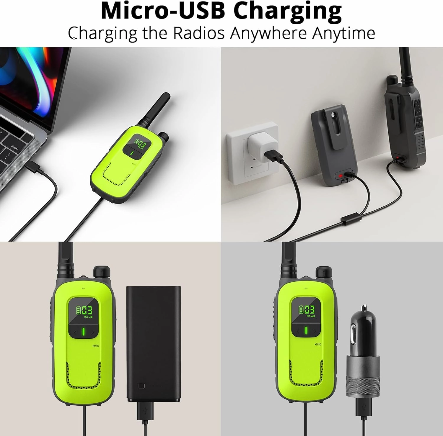 Radioddity FS-T3 Walkie Talkies for Adults Kids Long Range 4 Pack Rechargeable Walky Talky FRS Two Way Radio, 22 Channels License Free USB Charging with Flashlight Boys Girls Gift for Camping Hiking