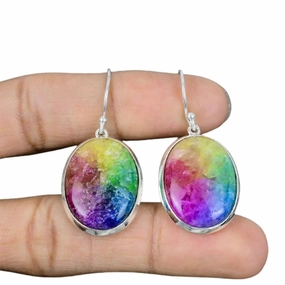 Rainbow Solar Quartz Earring, 925 Sterling Silver Earring, Handmade Earring, Stackable Dangle Earring, Statement Earring, Bohemian Earring Women, Fishhook Dangle Earring, Anniversary Gift