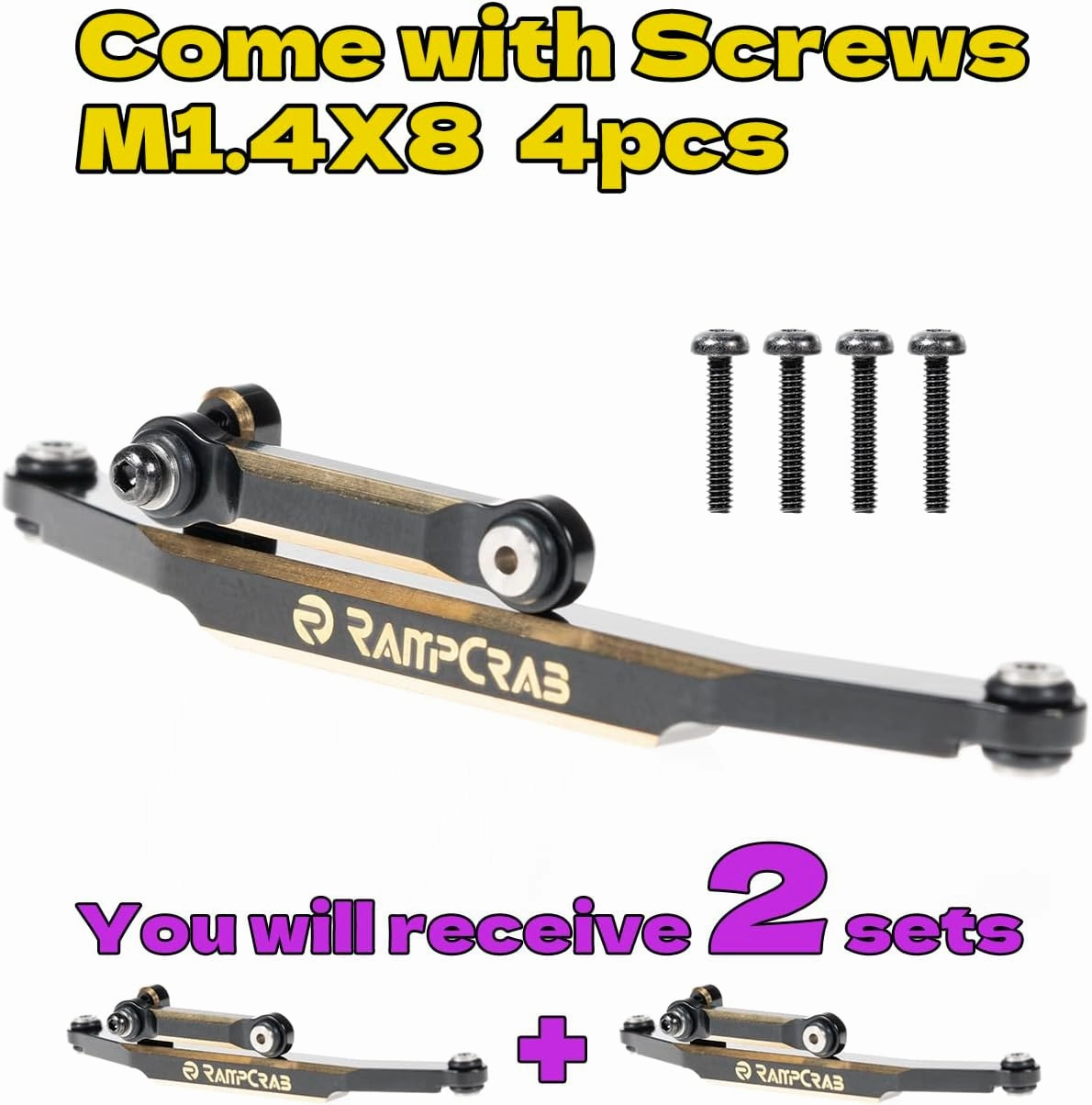 RampCrab RC Steering Links for SCX24 AX24, 2 Sets, Brass High-Tightening Rod Tie Link for 1/24 RC Crawler SCX24 AX24 Bronco Deadbolt JLU B-17 Gladiator C10, RC Crawler Car Upgrade Parts, Black coating