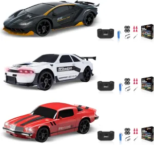 RC Cars Remote Control Car, 1/24 2.4GHz 4WD Drift Car High Speed RC Cars Racing Cars with Cool Lights, Two Rechargeable Batteries and Extra Tires Toy Car for Kids Boys Adults