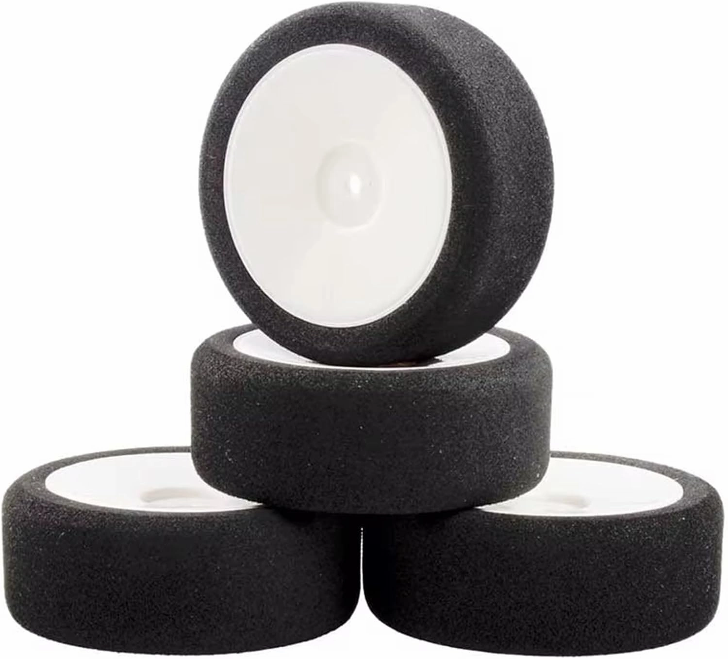 RC Accessory Compatible with HSP for HPI 1/10 On-Road RC Car 12mm Hex RC for Racing Cars Accessories 4Pcs Set Fir for Racing Foam Tire Wheel Rim Set(White)
