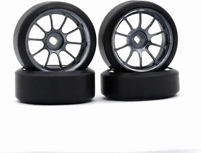RC Car Upgrade Part for Wltoys 284131 K969 K989 for Kyosho for Mini-Z 1/28 1.5 Degrees Hard Plastic Drift Tires Metal Wheel Rim RC Car Upgrade Parts ﻿(Titanium)