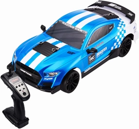 RC Drift Car, 1:14 Scale High-Speed 4WD RC Drift Car, 48km/h 2.4GHz RC Drifting Car for Adults with Cool Lights, Spray Racing Car with Independent Suspension (Blue)