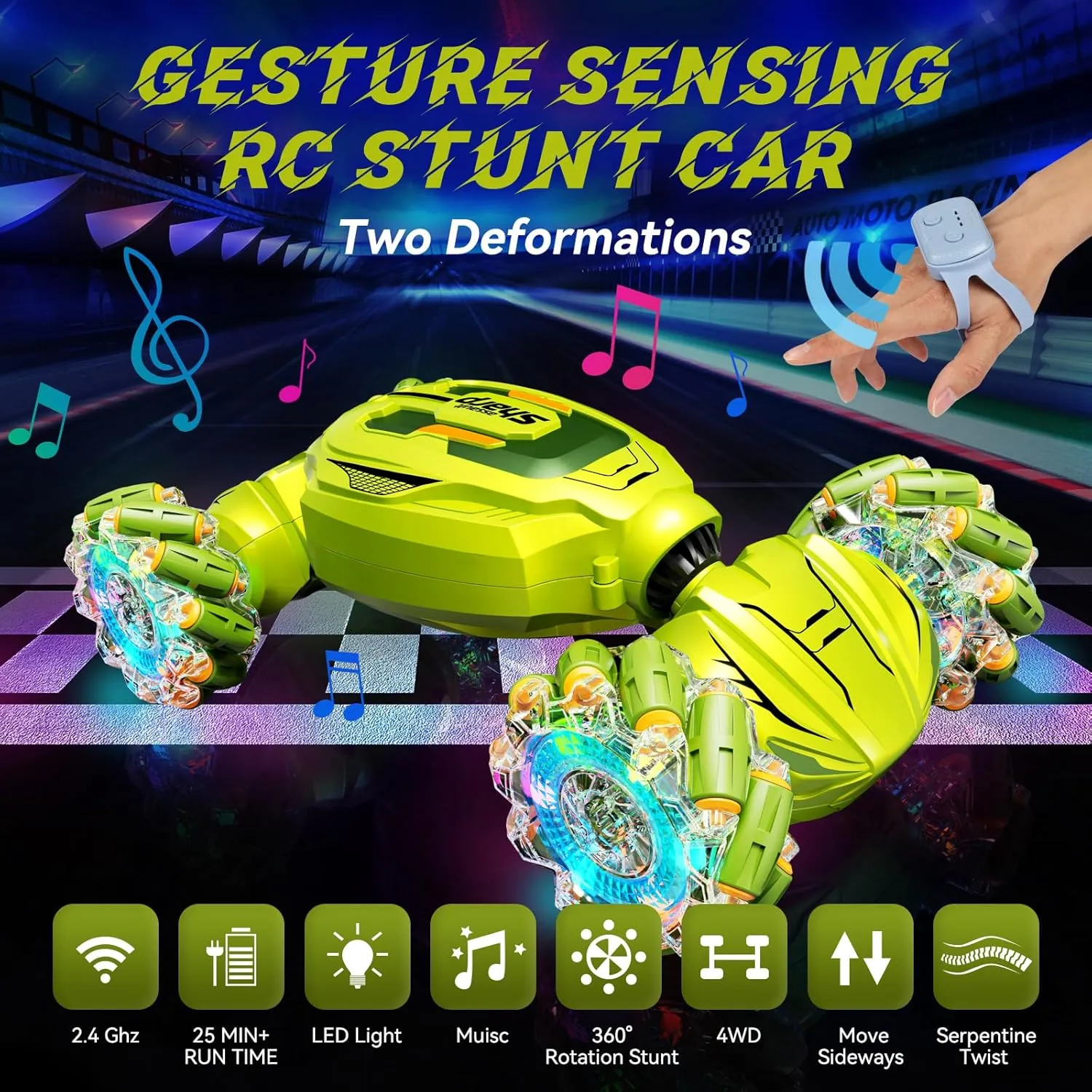 Remote Control Car - Gesture Sensing Stunt 2.4GHz 360° Rotating 4WD Transform RC Car, Birthday Gift for Boys Girls 4 5 6 7 8 9 10, Car Toys for 6  Year Old