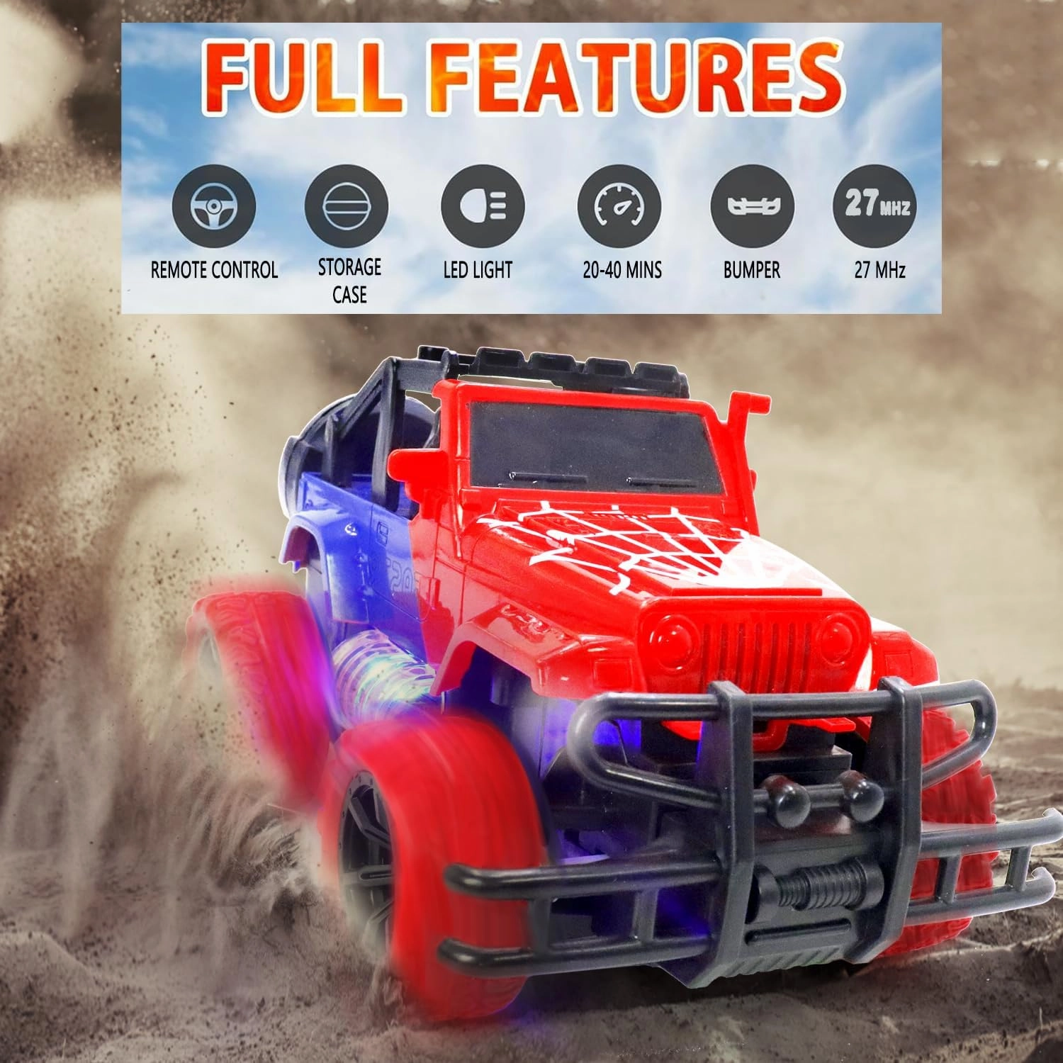 Remote Control Car Toys for Boys, 1:20 Scale RC Monster Truck Off-Road Racing with LED Headlights for 2 3 4 5 6 7 8 Years Toddler Kids Girls Birthday Gifts