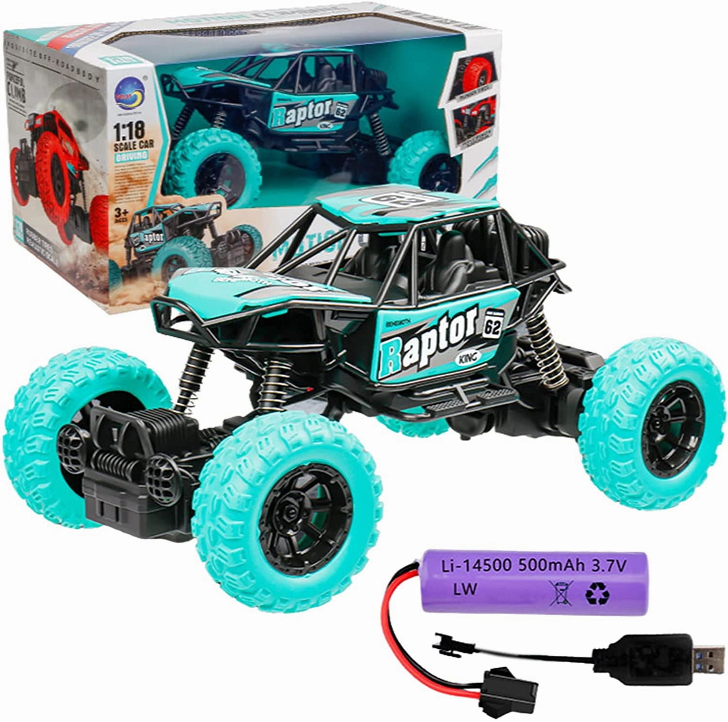 Remote Control Raptor Monster Truck 1:18 Scale Motion Climbing Cross Country RC Toy Car