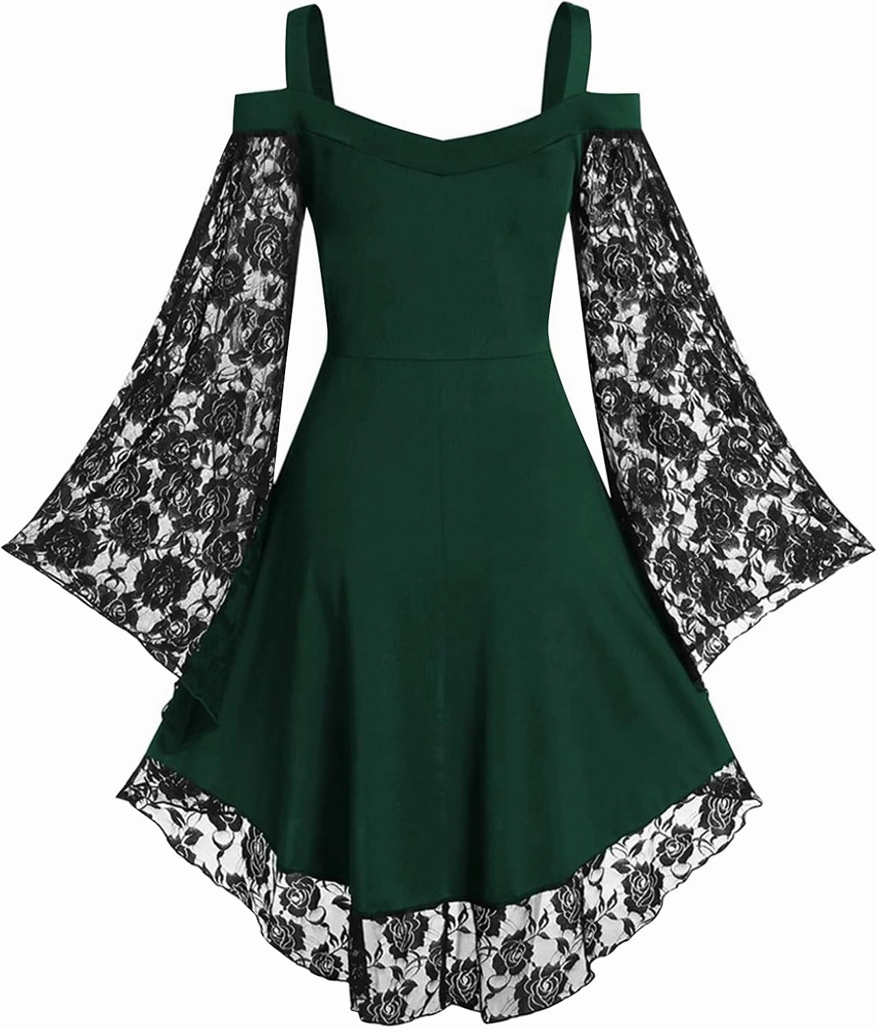 Renaissance Gothic Dress for Women Off Shoulder Lace Trumpet Sleeve Dresses Medieval Steampunk Dress Halloween Costume
