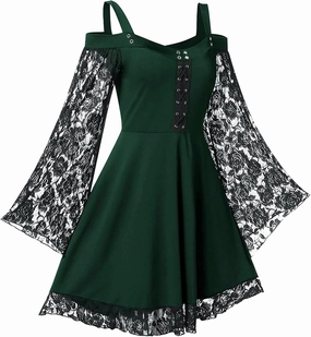 Renaissance Gothic Dress for Women Off Shoulder Lace Trumpet Sleeve Dresses Medieval Steampunk Dress Halloween Costume