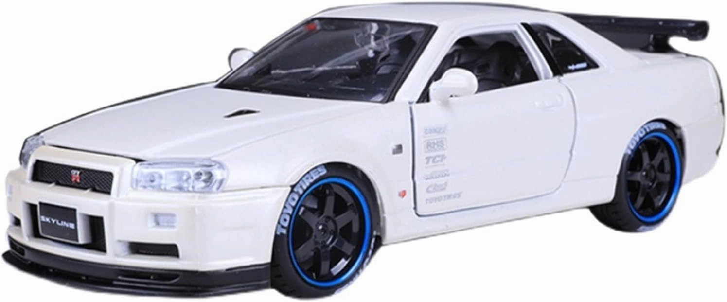 Resin Car Vehicle Model Fit for Nissan Nissan R34 1 24 Alloy White Car Model Children's Toy Vehicle Collection Ornaments Gift Festive Deluxe Gift