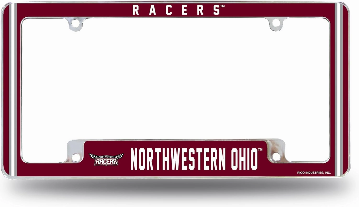 Rico Industries NCAA Northwestern Ohio Racers 12" x 6" Chrome All Over Automotive License Plate Frame for Car/Truck/SUV