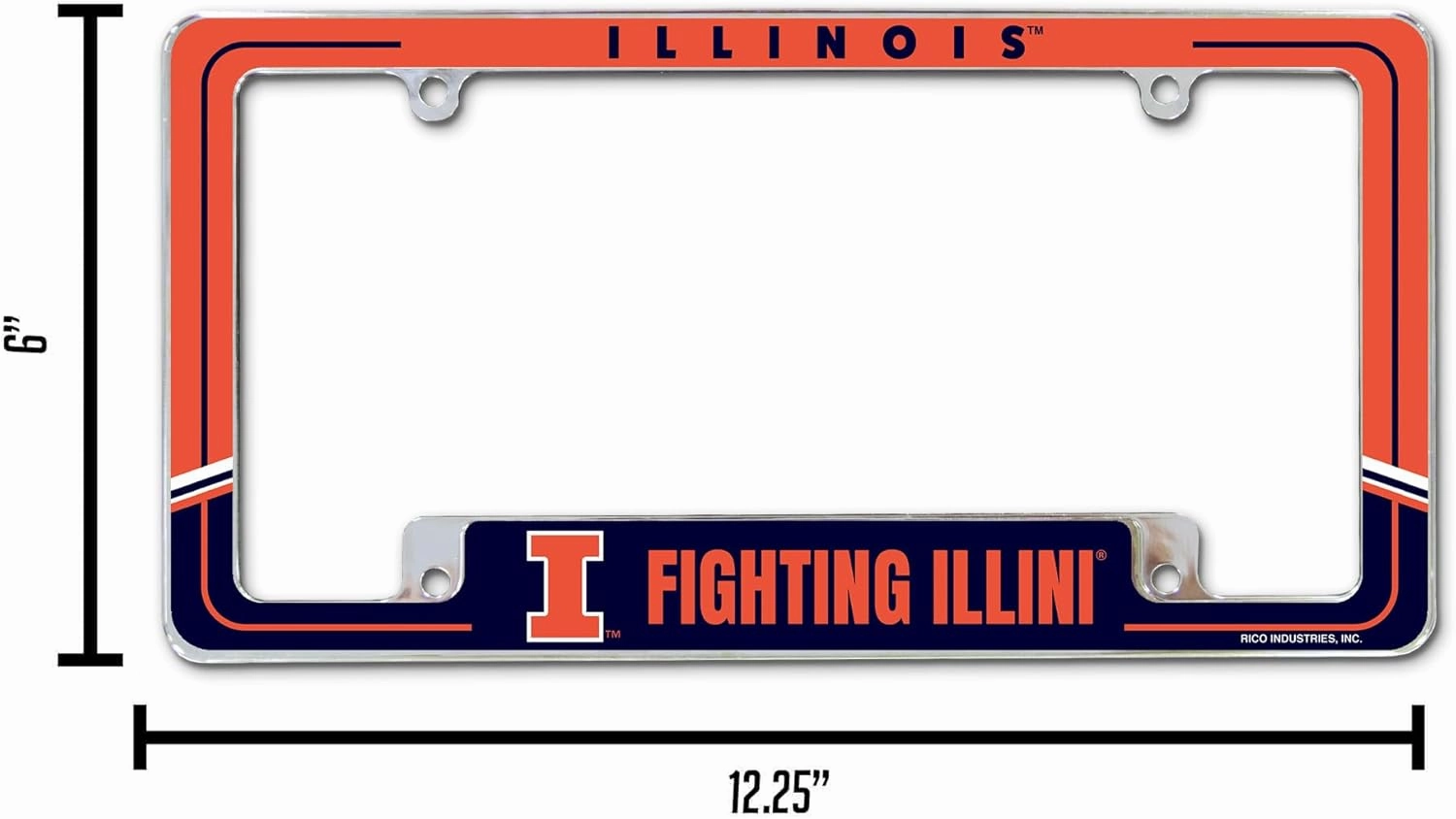 Rico Industries NCAA Two-Tone 12" x 6" Chrome All Over Automotive License Plate Frame for Car/Truck/SUV