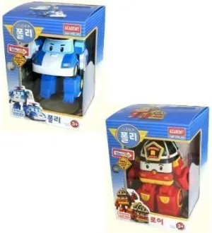 Robocar Poli 2 Pack Poli   Roy Transforming Robot Toys, 4" Transformable Action Figure Car Toy, Rescue Team Emergency Vehicle Playset, Holiday Birthday Rescue Car Toys Gift for Boys Girls Age 1-5
