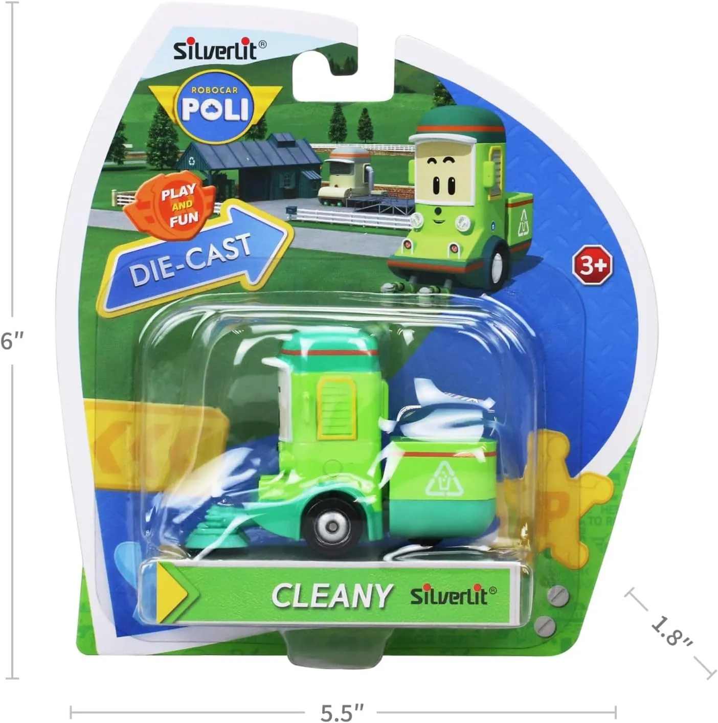 Robocar Poli, Cleany DIE-CAST Metal Toy Cars, Broomstown Sweeper Truck Toys, Mini Model Vehicle Party Birthday Gifts for Toddlers Age 1-5 Boys Girls