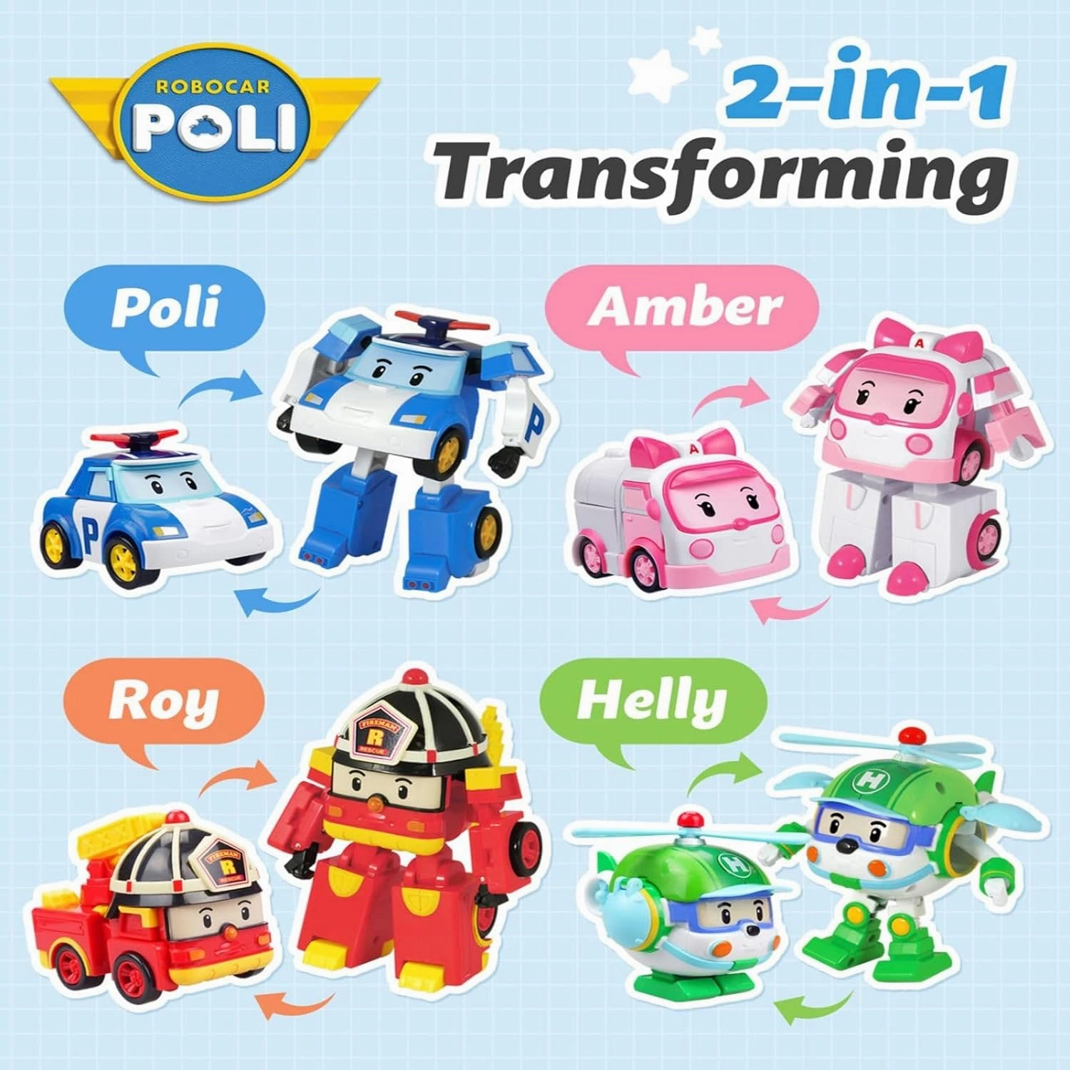 Robocar Poli 4" Transforming Robot Amber – Emergency Vehicle Action Figures | Rescue Team Playset Gift for Boys & Girls Ages 1–5