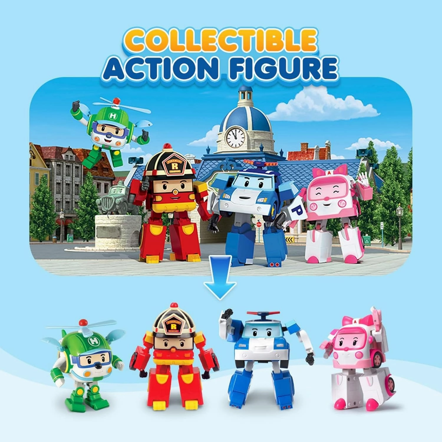 Robocar Poli 4" Transforming Robot Amber – Emergency Vehicle Action Figures | Rescue Team Playset Gift for Boys & Girls Ages 1–5