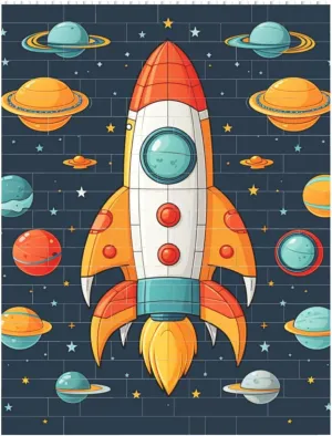 Rocket Clipart Space Ship Building Block Puzzle Personalized Building Bricks for Adults Square Shaped Block Puzzle Building Brick Block Puzzles Valentine's Day Gifts for Home Decor Brick Puzzle
