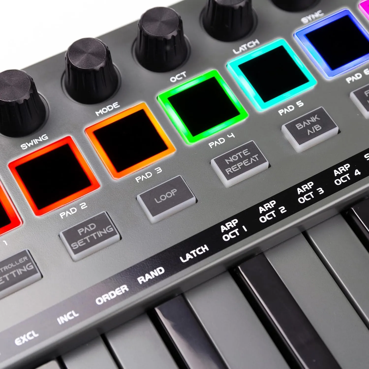 RockJam, Go 25 Key USB and Bluetooth MIDI Keyboard Controller with 8 Backlit Drum Pads, 8 Knobs, One-Size (RJMK25)