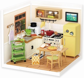 Rolife DIY Miniature Plastic House Building Set Toys Playset with LED Suitable for Mini Figures Construction Toys Diorama Kit Gifts for Teens Adults (Happy Meals Kitchen)