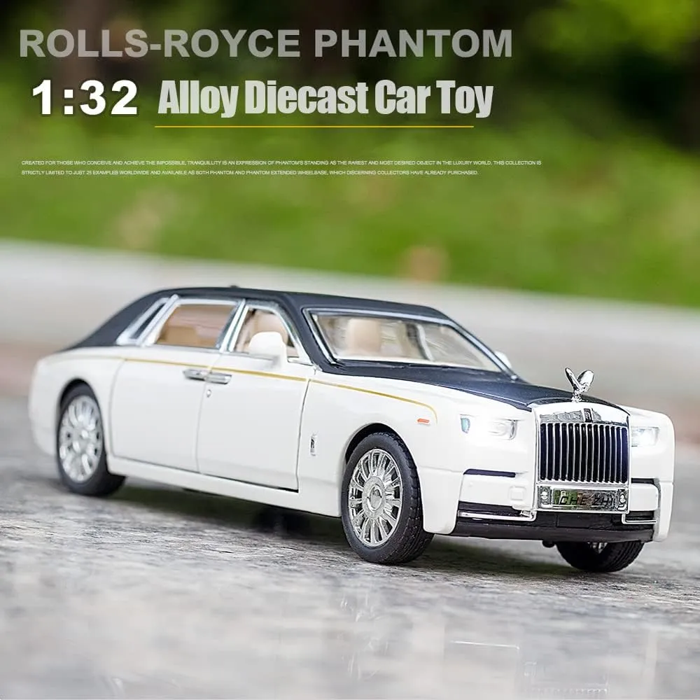 Rolls-Royce Phantom Diecast Cars - 1:32 Scale, Sound/Light/Pull Back, White Toy Car Gift