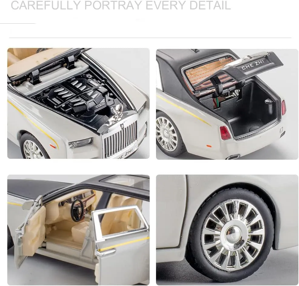 Rolls-Royce Phantom Diecast Cars - 1:32 Scale, Sound/Light/Pull Back, White Toy Car Gift