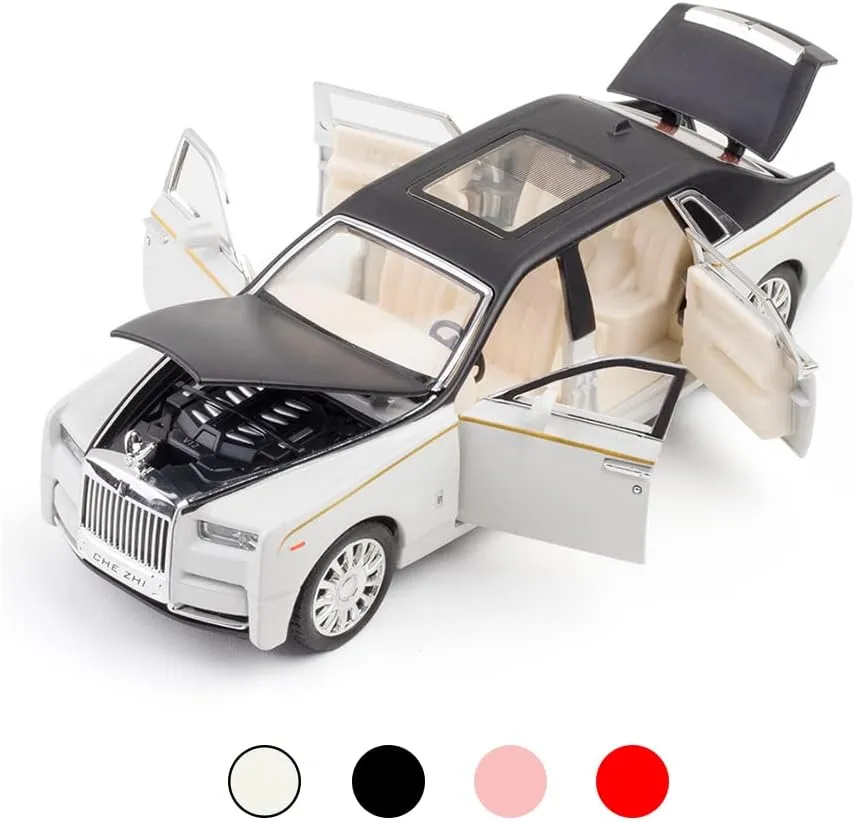 Rolls-Royce Phantom Diecast Cars - 1:32 Scale, Sound/Light/Pull Back, White Toy Car Gift