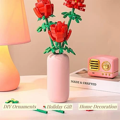 Roses Building Sets for Kids, Toy Flower Bouquet Gift for Girl Birthday