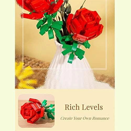 Roses Building Sets for Kids, Toy Flower Bouquet Gift for Girl Birthday
