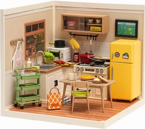 Rowood Miniature House Kit,DIY Plastic Mini Dollhouse Kit to Build for Adults,Adult Craft Kits Teen Girl Gifts on Birthday Christmas-Happy Meals Kitchen