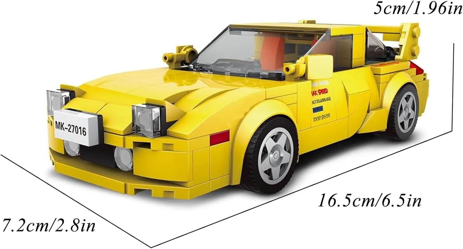 RX-7 Speed Champion Cars Building Block Sets, 329 Peases, MOC Mazda Initial D Car Model Bricks with Display Case, Compatible with Major Brands Bricks, Gift for Kids and Adults (Yellow)