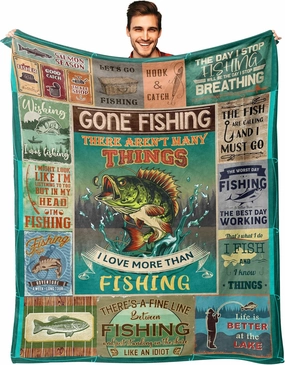 Ryubein Fishing Gifts for Men, Fishings Gifts, Fish Gifts for Men Unique, Gifts for Fisherman, Fish Gifts for Boy/Dad/Women, Gifts for Man Who Love Fishings, Fishing Blanket 50" X 60"