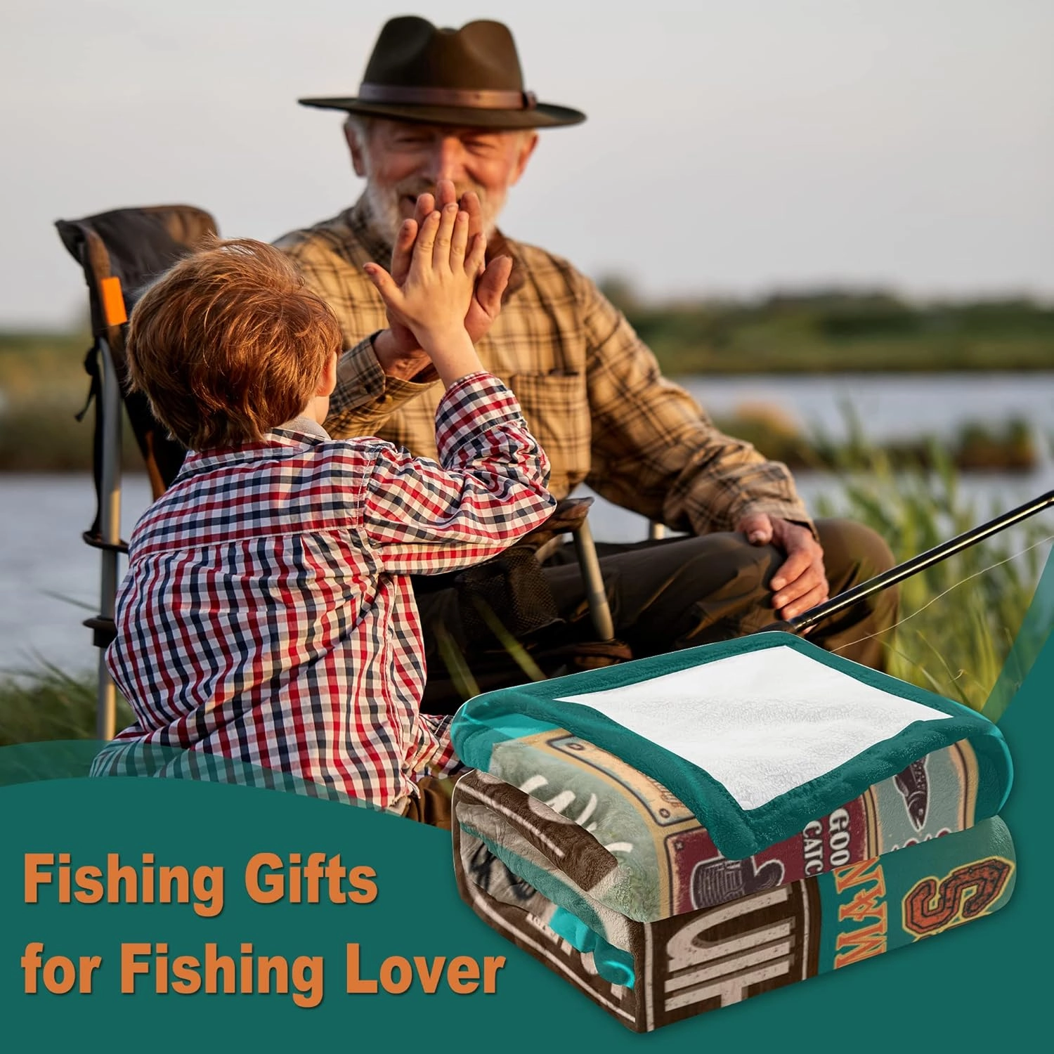 Ryubein Fishing Gifts for Men, Fishings Gifts, Fish Gifts for Men Unique, Gifts for Fisherman, Fish Gifts for Boy/Dad/Women, Gifts for Man Who Love Fishings, Fishing Blanket 50" X 60"
