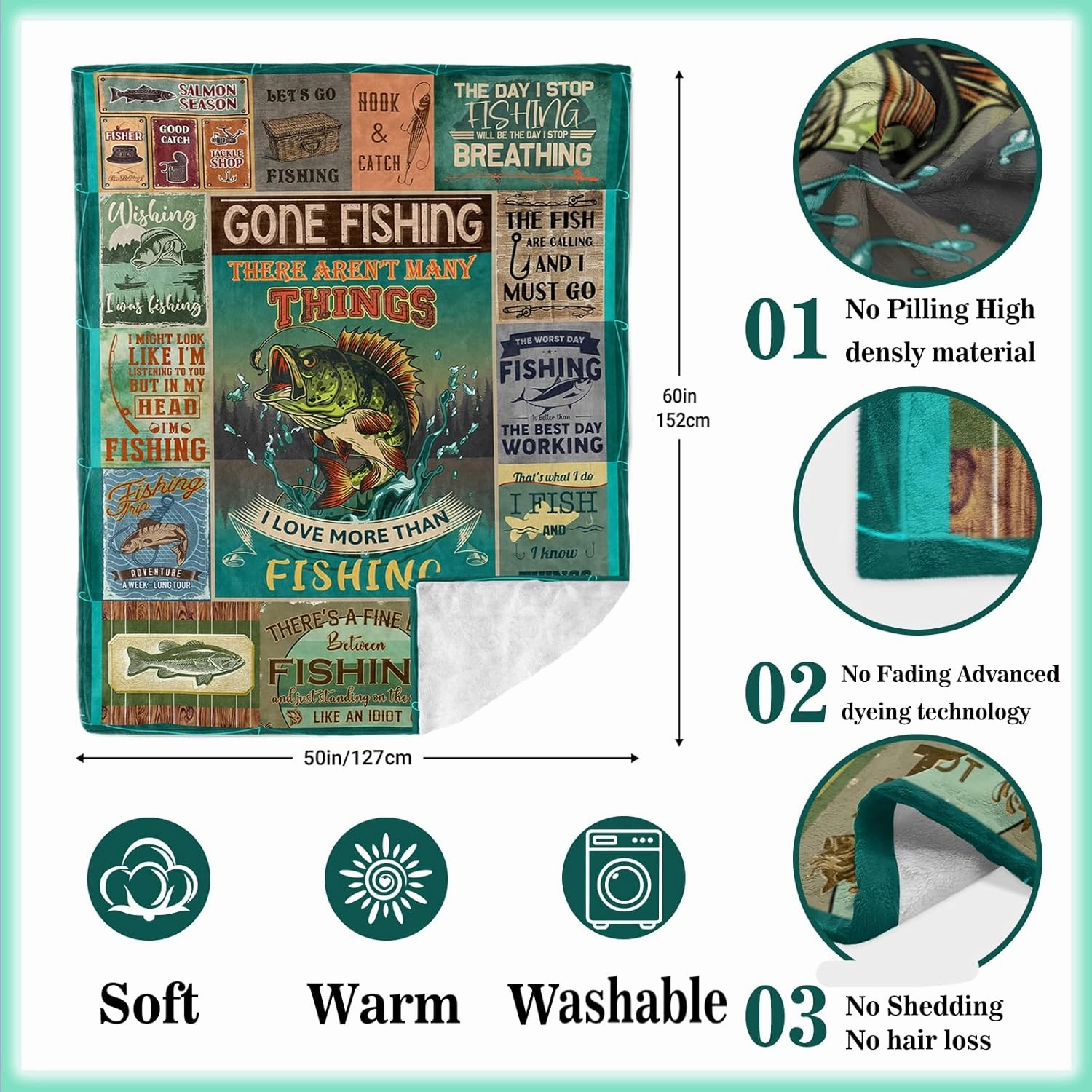 Ryubein Fishing Gifts for Men, Fishings Gifts, Fish Gifts for Men Unique, Gifts for Fisherman, Fish Gifts for Boy/Dad/Women, Gifts for Man Who Love Fishings, Fishing Blanket 50" X 60"
