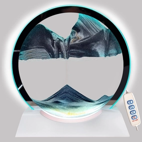 Sand Art Liquid Motion with Light White Wood Base Moving Sand Art Round Glass Flow Sand Painting 3 Color Changing Deep Sea Sandscape Table Lamp for Desk Toys Home Decor Creative Gift(Black)