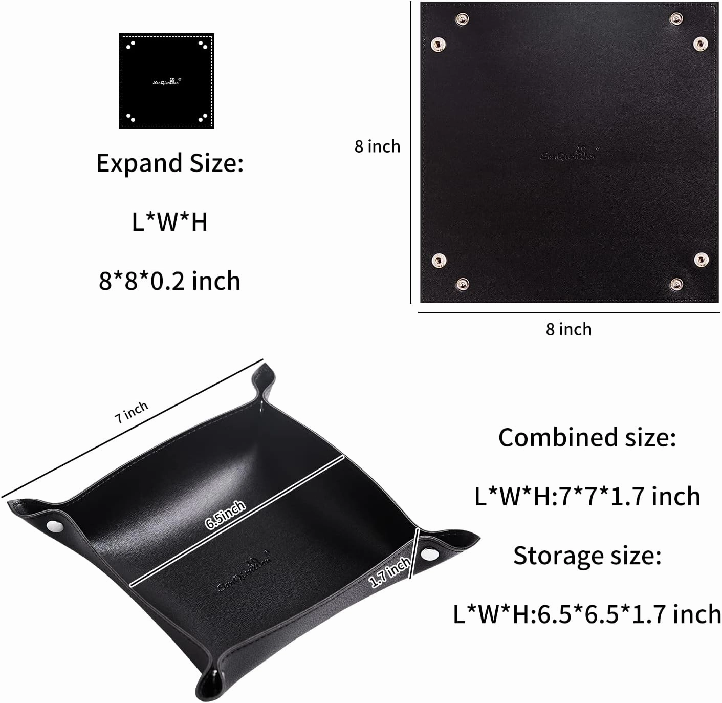 SANQIANWAN Leather Jewelry Valet Tray for Women and Man, Portable Entryway Table Tray Bedside Nightstand Desk Tray Small Catchall Travel Dish Plate for Key,Wallet,Watch,Coin (2PCs Black-B)