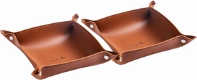 SANQIANWAN Leather Jewelry Valet Tray for Women and Man, Portable Entryway Table Tray Bedside Nightstand Desk Tray Small Catchall Travel Dish Plate for Key,Wallet,Watch,Coin (2PCs Brown-B)