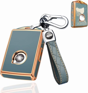 SANRILY 1 Pcs for Volvo Key Fob Cover XC90 XC60 S60 XC40 Keyless Full Covered Key Protector Shell with Keychain TPU Fashion Golden Edge Key Case Grey-Blue