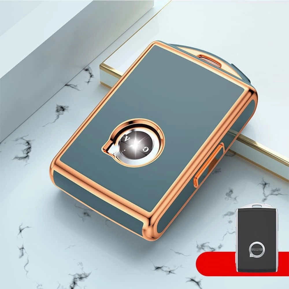 SANRILY 1 Pcs for Volvo Key Fob Cover XC90 XC60 S60 XC40 Keyless Full Covered Key Protector Shell with Keychain TPU Fashion Golden Edge Key Case Grey-Blue