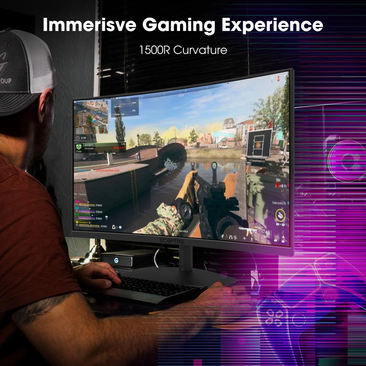 Sceptre Curved 27-inch Gaming Monitor 1500R 100Hz HDMI X2 DisplayPort 1ms 100% sRGB, Build-in Speakers Machine Black 2024 (C275W-FW100T)