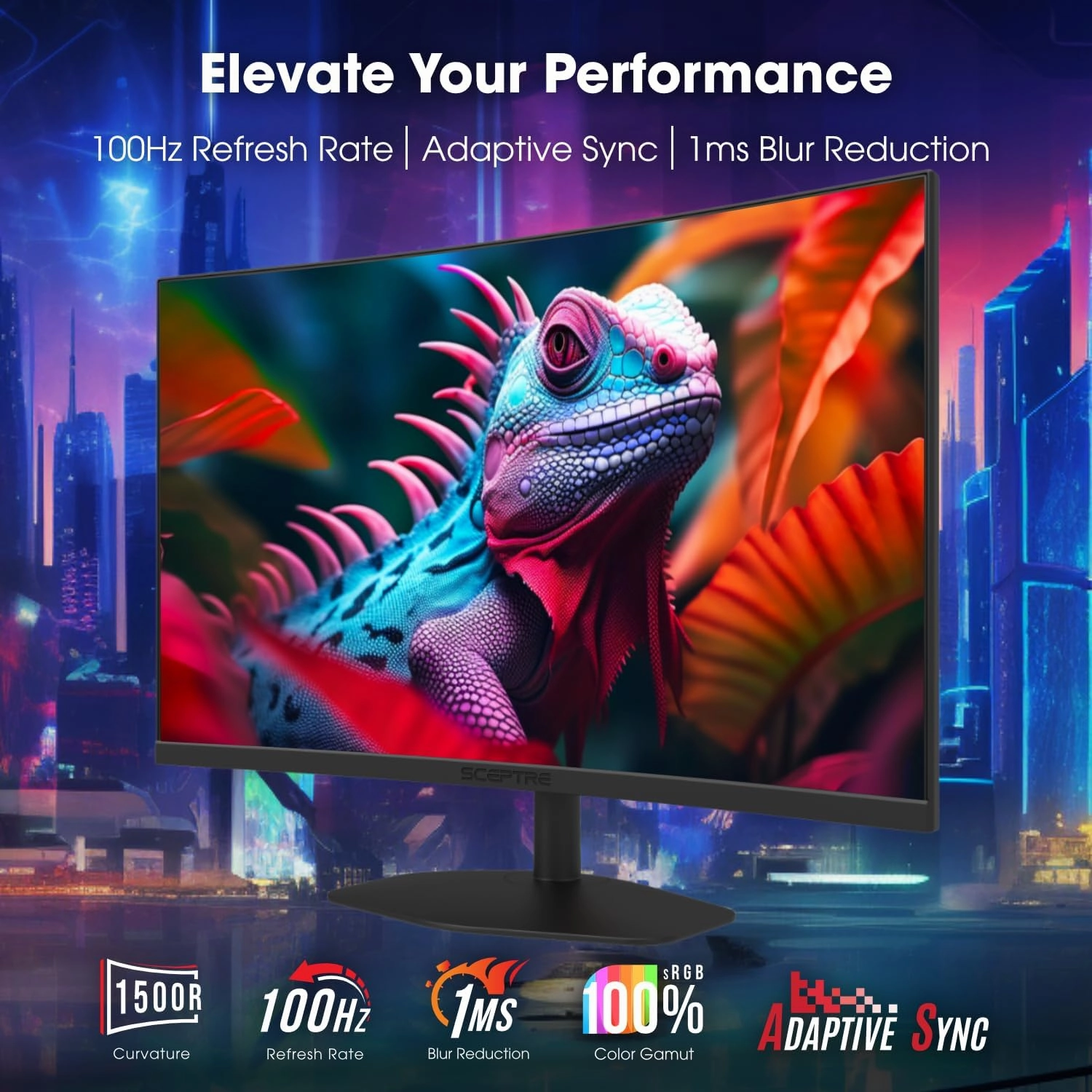 Sceptre Curved 27-inch Gaming Monitor 1500R 100Hz HDMI X2 DisplayPort 1ms 100% sRGB, Build-in Speakers Machine Black 2024 (C275W-FW100T)