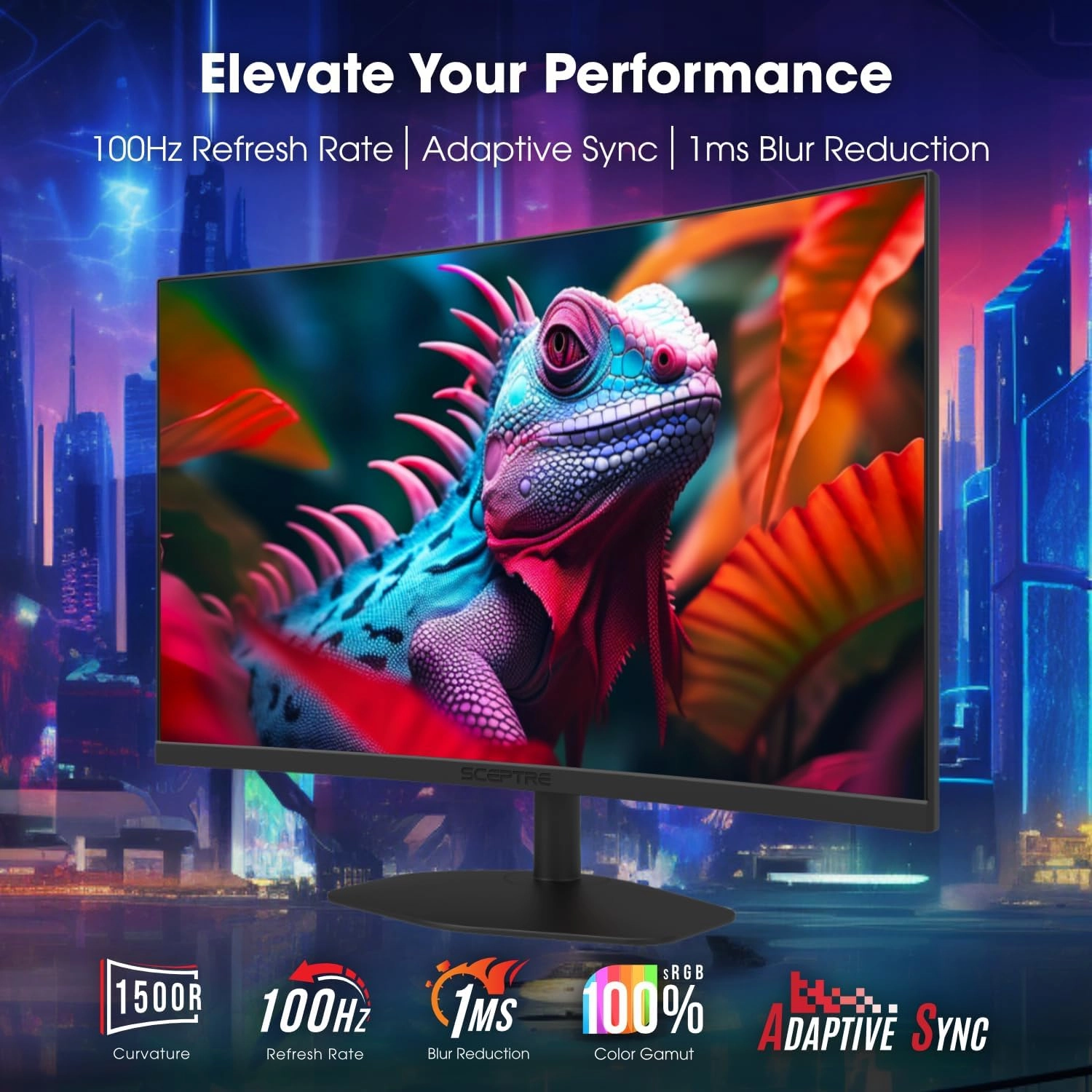 Sceptre Curved 27-inch Gaming Monitor 1500R 100Hz HDMI X2 DisplayPort 1ms 100% sRGB, Build-in Speakers Machine Black 2024 (C275W-FW100T)