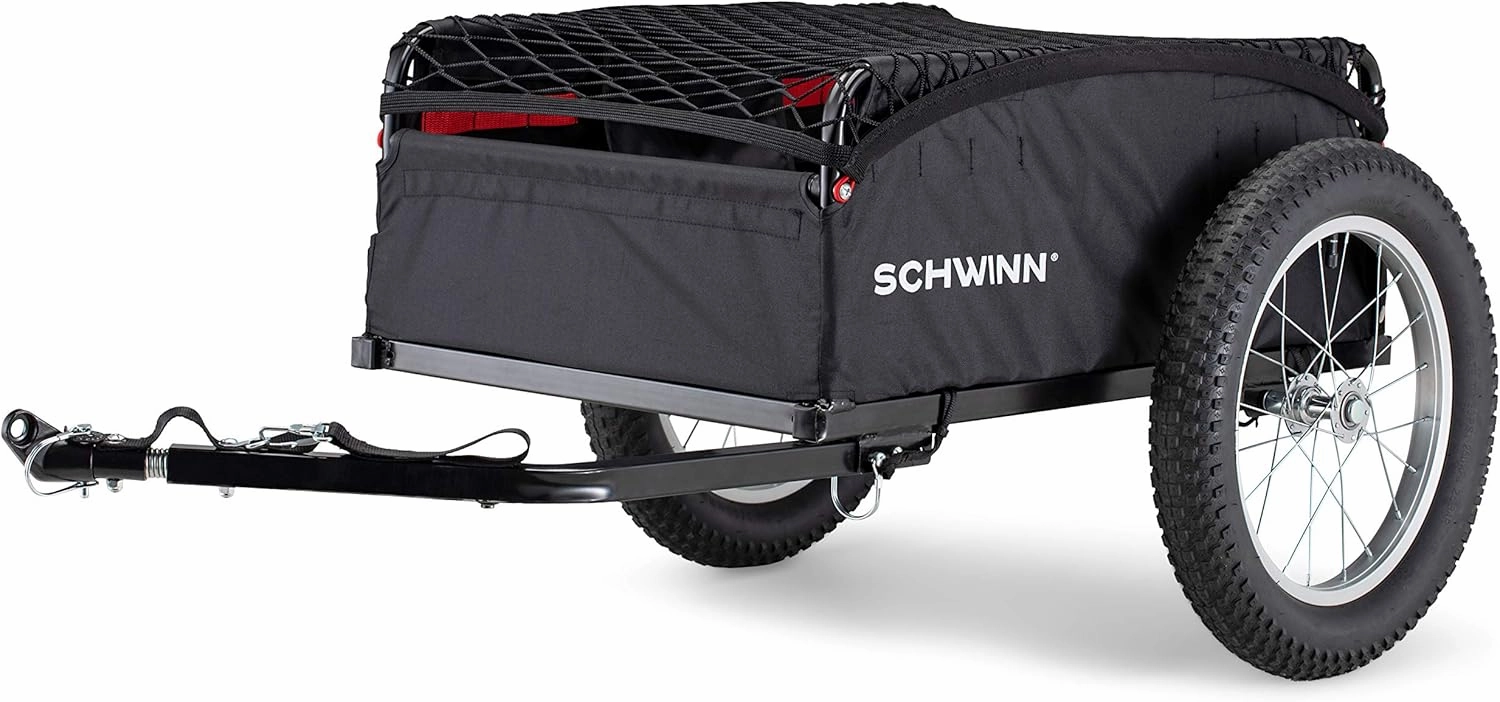 Schwinn Daytripper and Porter Cargo Bike Trailer, 100 lbs. Max Weight Capacity, Collapsible Frame, Tow Behind Rear Trailer, Air-Filled Tires, Not for Kids or Animals, Bicycle Accessories