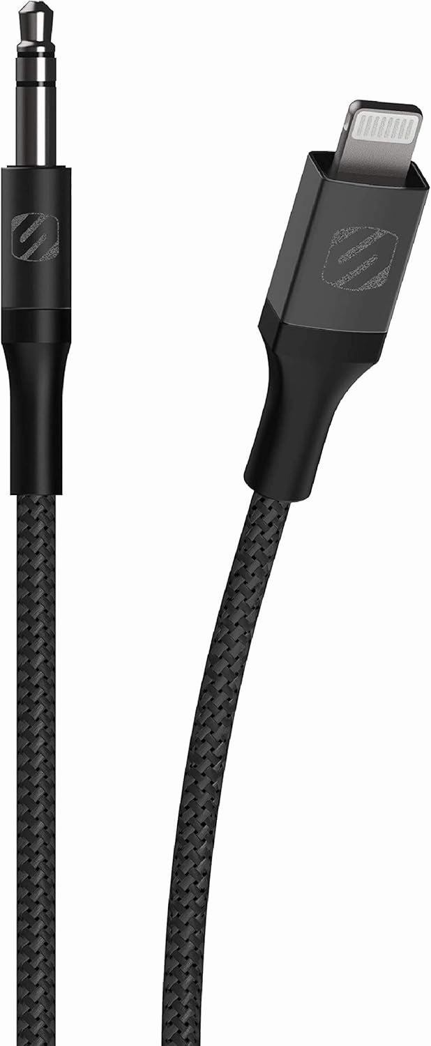 Scosche i3AUXB4SG-SP MFi Certified Hookup Premium Lightning to AUX Braided Audio Cable, 4 Feet, Space Gray