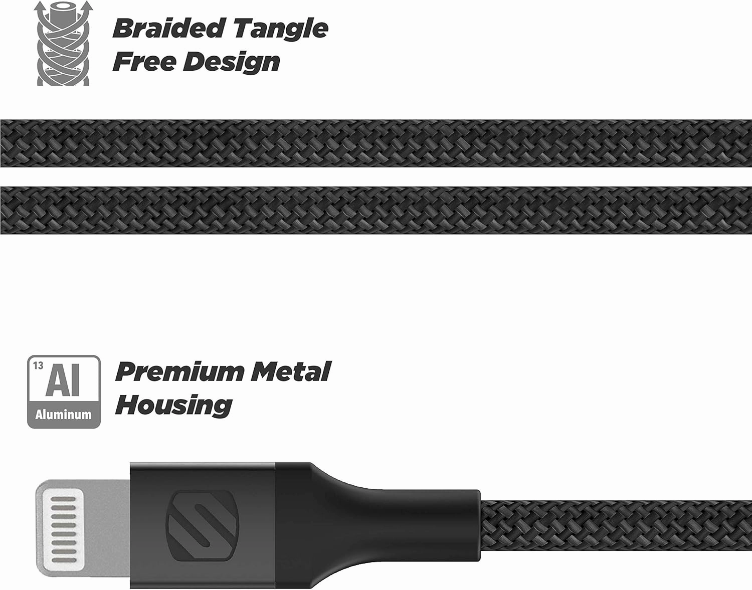 Scosche i3AUXB4SG-SP MFi Certified Hookup Premium Lightning to AUX Braided Audio Cable, 4 Feet, Space Gray