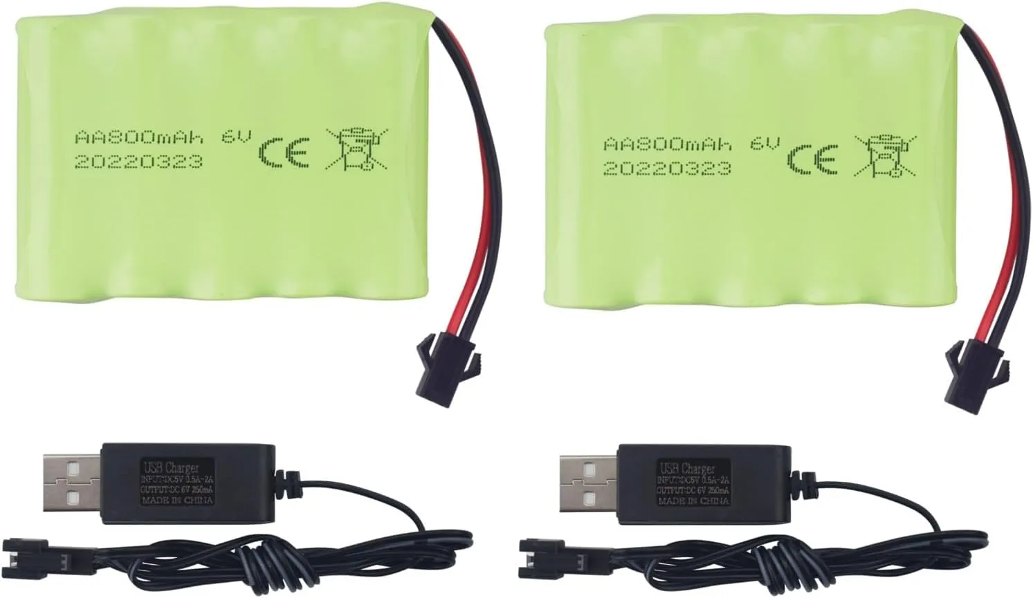 sea jump Accessories 2PCS AA 6.0V 800mAh Rechargeable RC Toy Car Battery SM2P Plug RC Truck Stunt Car Excavator Toy Car Battery and USB Charging Cable